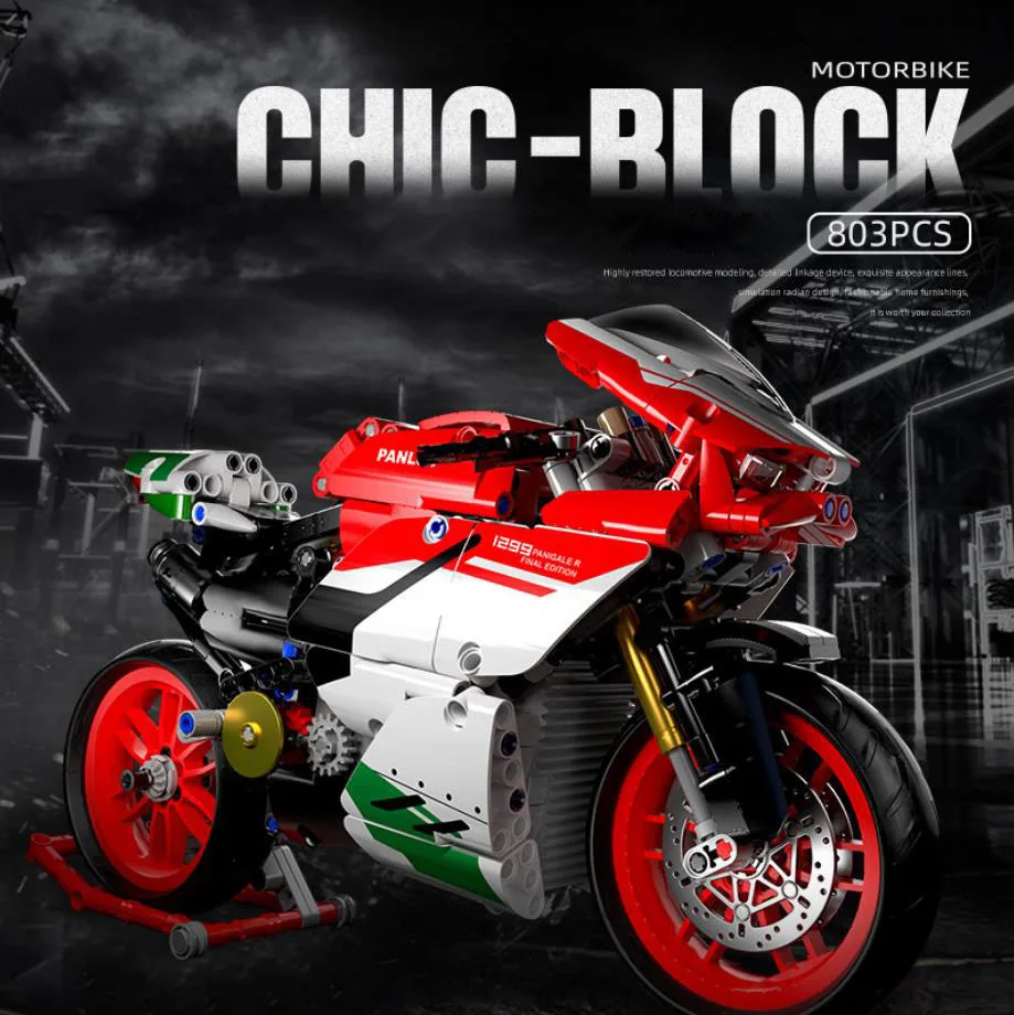 Technical Motorcycle Building Block Duca 2015 1299 Panigale Motor Vehicle Model Steam Assembly Brick Toy Collection For Gifts