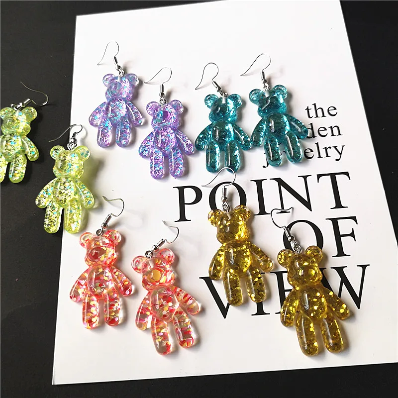 New Design Fashion Jewelry Korean Dangle Drop Earrings Glitter Colorful Gummy Bears Party for Women Girl Gift