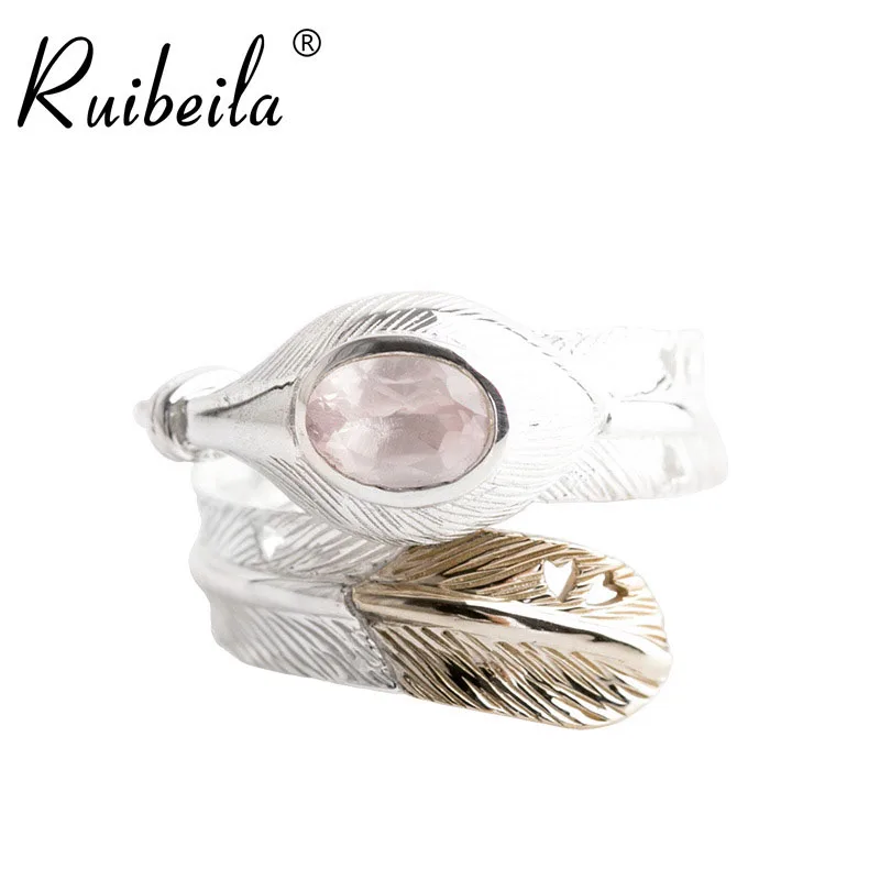 ruibeila S925 argent européen et américain mode rose espar plume ouverture réglable hommes et femmes bague de bijoux R01010599