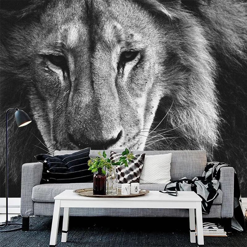 Custom Self-Adhesive Waterproof Mural Wallpaper 3D Black And White Lion Animal Living Room Bedroom Home Decor Papel De Parede