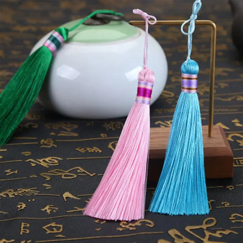 5Pcs/Pack 10CM Color Head Tassels Ice Silk Vertical Gradient Cable Tie Tassels Chinese Ancient Style Pressed Small Pendant