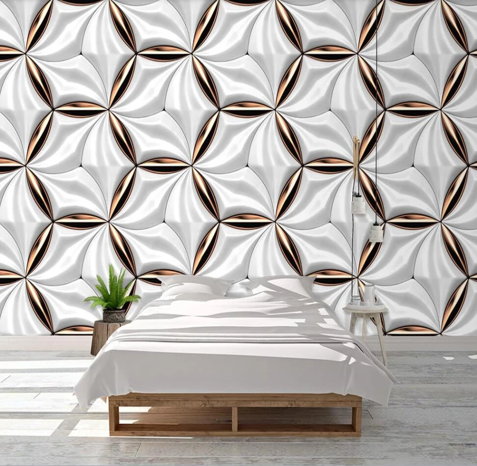 

Custom mural wallpaper 3D white light luxury metal modern minimalist art background wall decorative painting