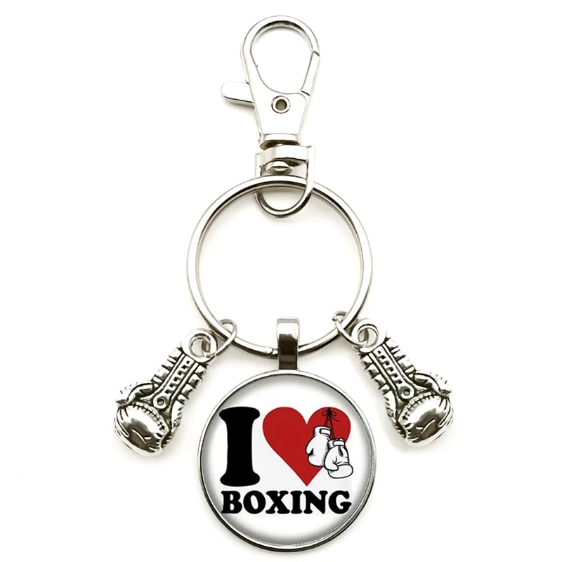 New Fashion Glass Lobster Buckle Boxing Gloves Pendant Boxing Sports Keychain DIY Men and Women Car Accessories Key Ring Gift