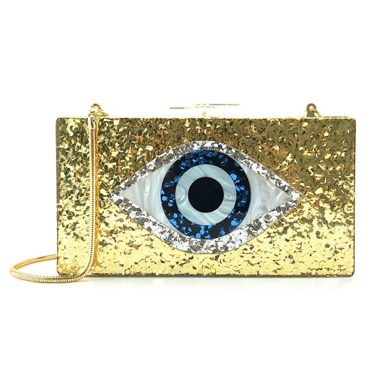 Classic eyes painting acrylic women daily use clutch evening party purse solid bag