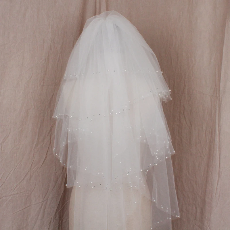 New Arrival 1 Meter Beading Wedding veil Mariage Boda Cheap bridal veils Wesele Bride Bruiloft accessoires Casamento