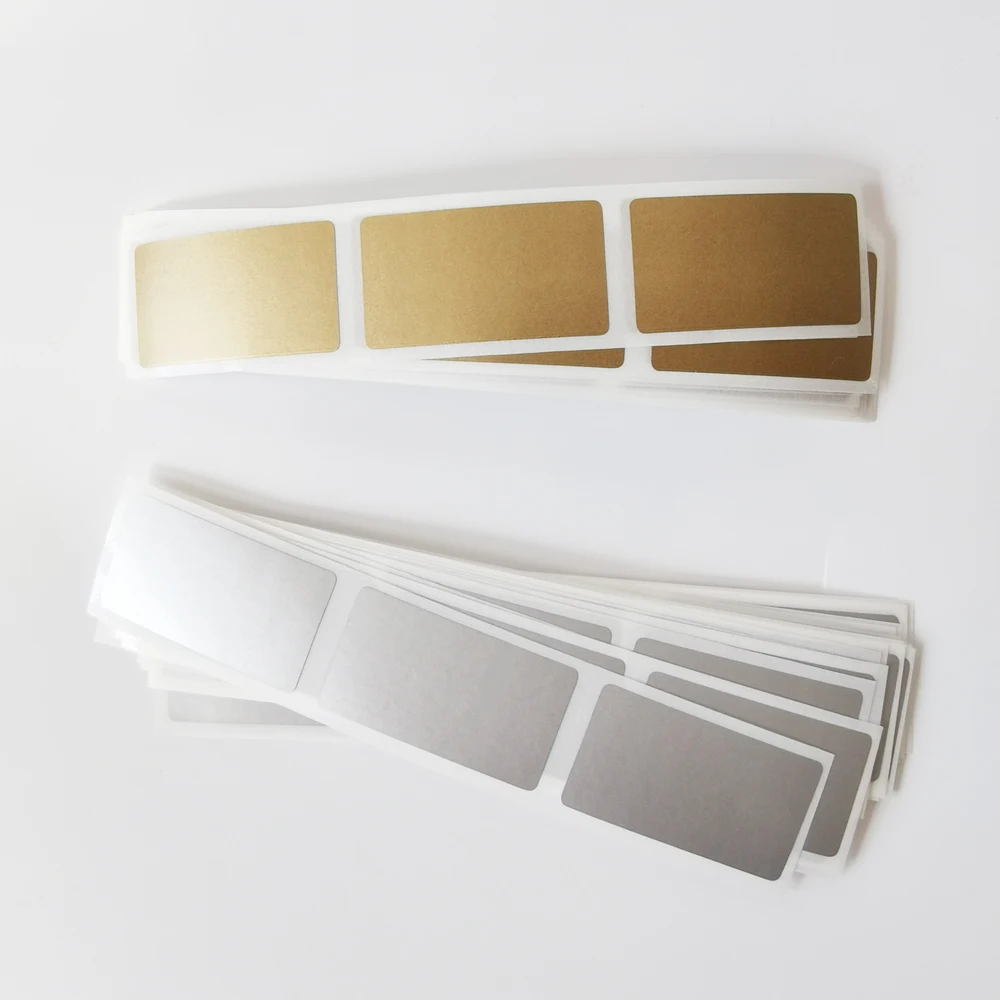 Drop Shipping Small Pack 100pcs 23x42mm Shinny Silver scratch Sticker manuale Game Card Paintcoat