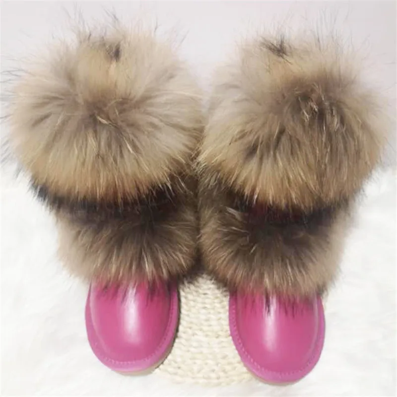 New Arrival 2023 Non-slip Fox Fur Woman Winter Snow Boots Women\'s Shoes Genuine Leather Natural Women\'s Snow Boots Thick Plush