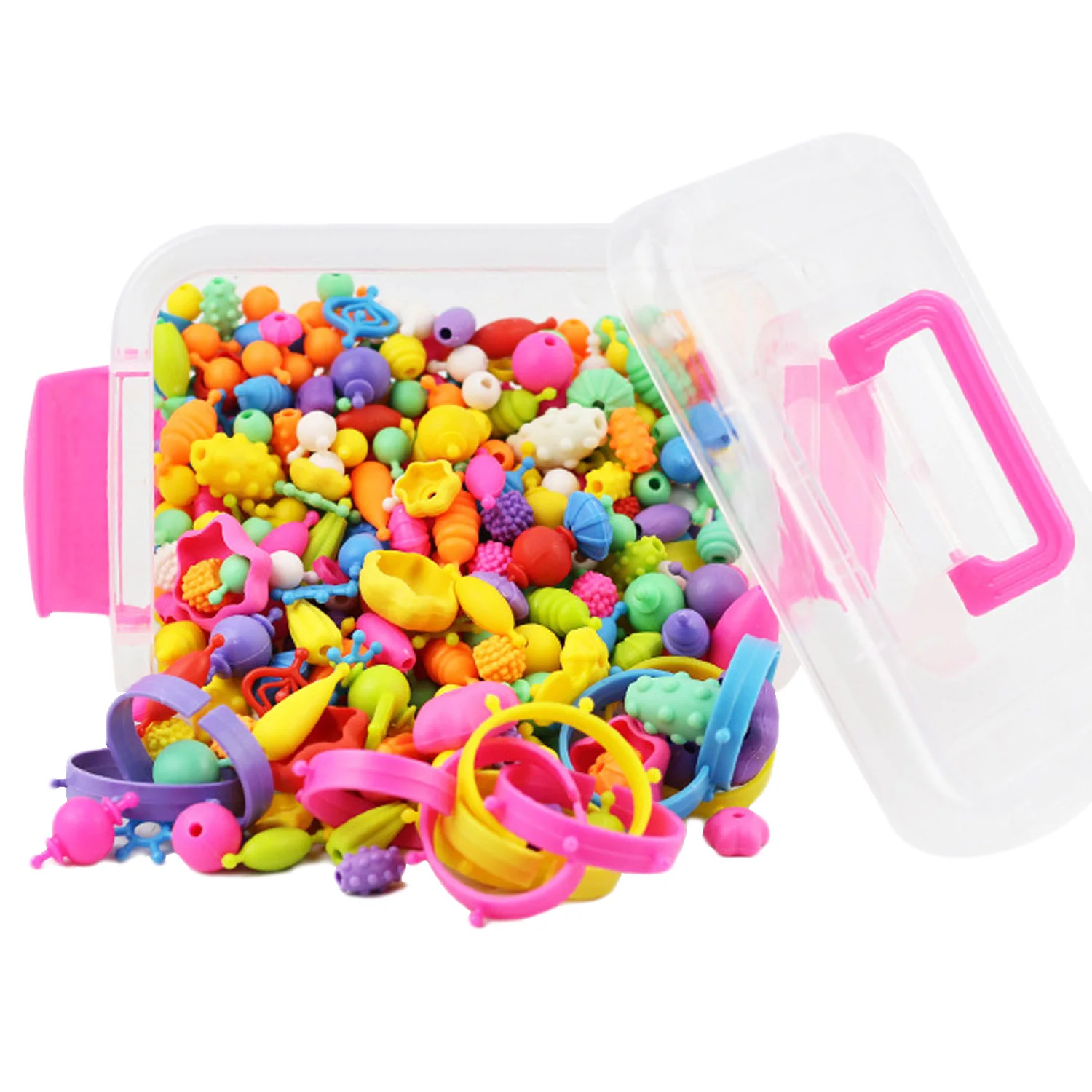 Besegad-Assorted Shapes Plastic Pop Beads, conjunto de jóias coloridas para crianças, meninas brinquedos, presentes DIY, colares manuais Making, 485pcs