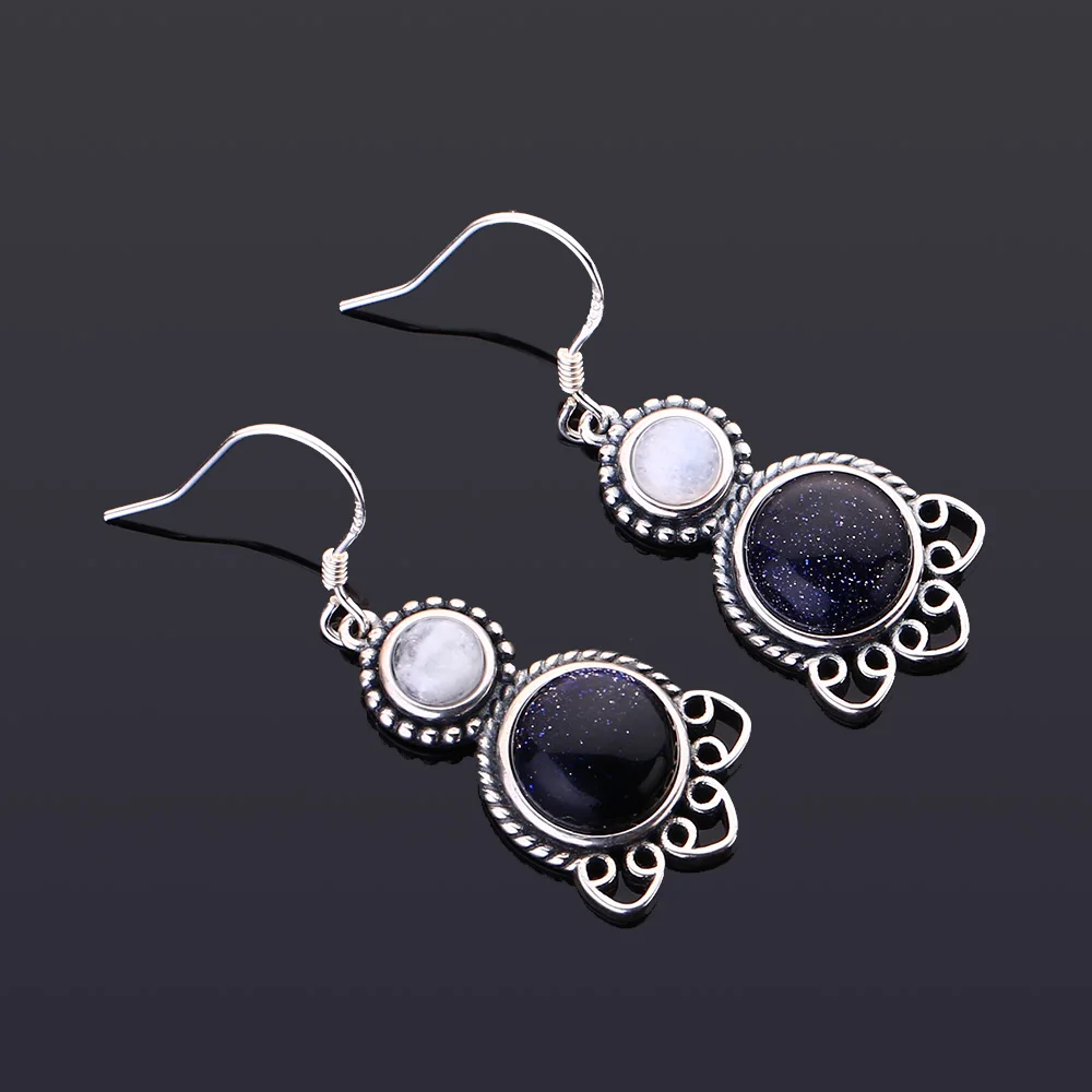 925 Sterling Silver Pendant Earrings 5MM 9MM Round Blue Sandstone Charoite Cute Cat Ear Earrings Women Jewelry Wedding Party