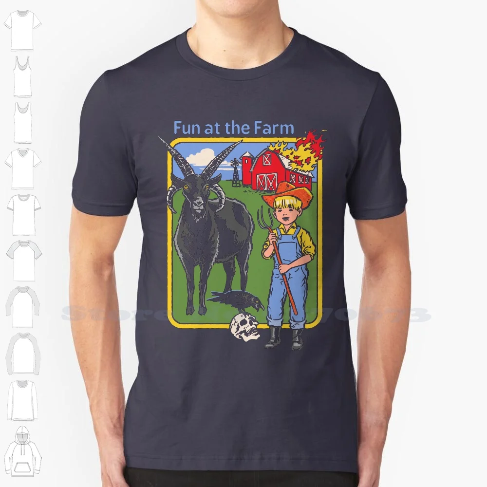 Fun At The Farm 100% Cotton T-Shirt Fun At The Farm Demon Devil Halloween Skeleton Spooky Horror Scary Skulls Dead Ghosts