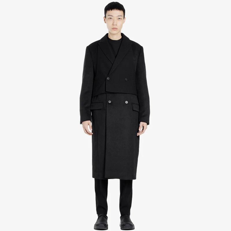 S-6XL! Custom dress  2022  Black double-layered deconstructed woolen coat with detachable men's woolen coat