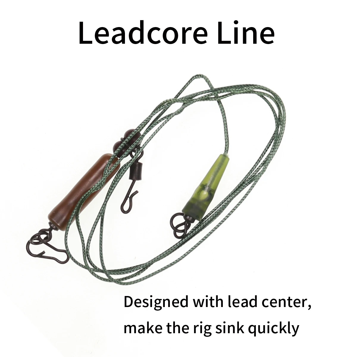 3pcs/set Carp Fishing Line Ready Tied Leadcore Line Brown Braided Line for Carp Rig Chod Helicopter Rig with Quick Change Swivel