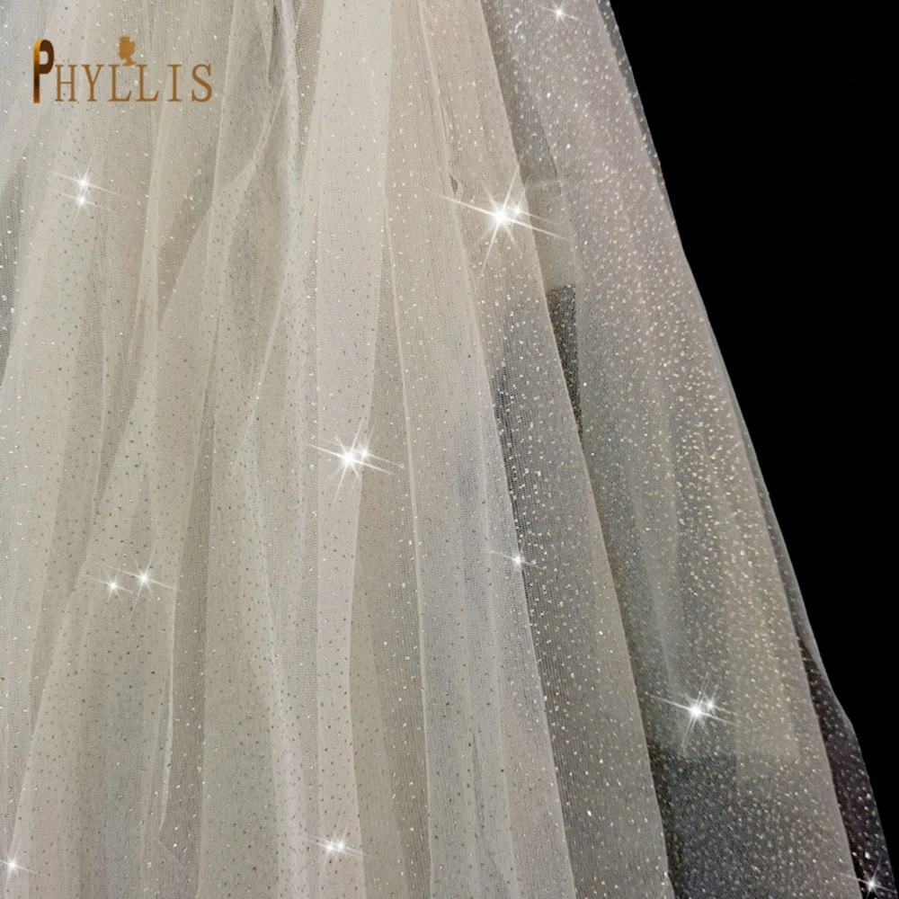 B61 5 Yards Bling Bling Bridal Veils Wit Champagne Bruiloft Sluier Accessoires 2021 Shiny Lovertjes Glitter Bridal Veils