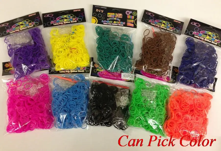 ug4os 600 bands+24 S-Clips/pack Elastic Rubber Candy Colorful Bracelet Loom Bands Multy DIY Silicone Refills