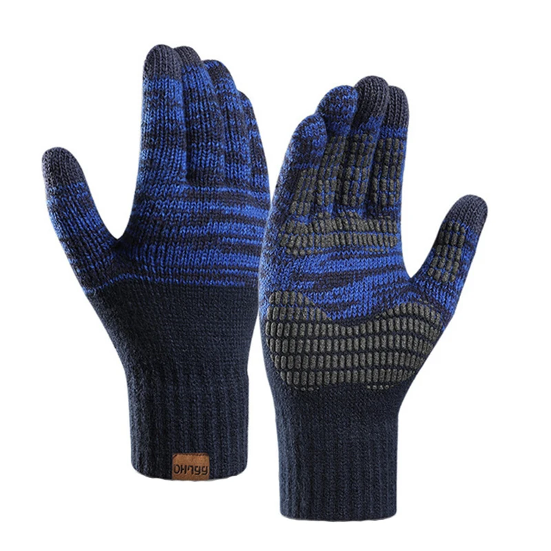 

Men's Autumn and Winter Warm Knitted Gloves Plus Size Plus Velvet Color Matching Offset Printing Touch Screen Warm Gloves