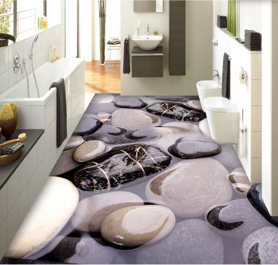 

High quality fashion beautiful waterproof wallpaper Stone cobblestone bathroom 3D art floor