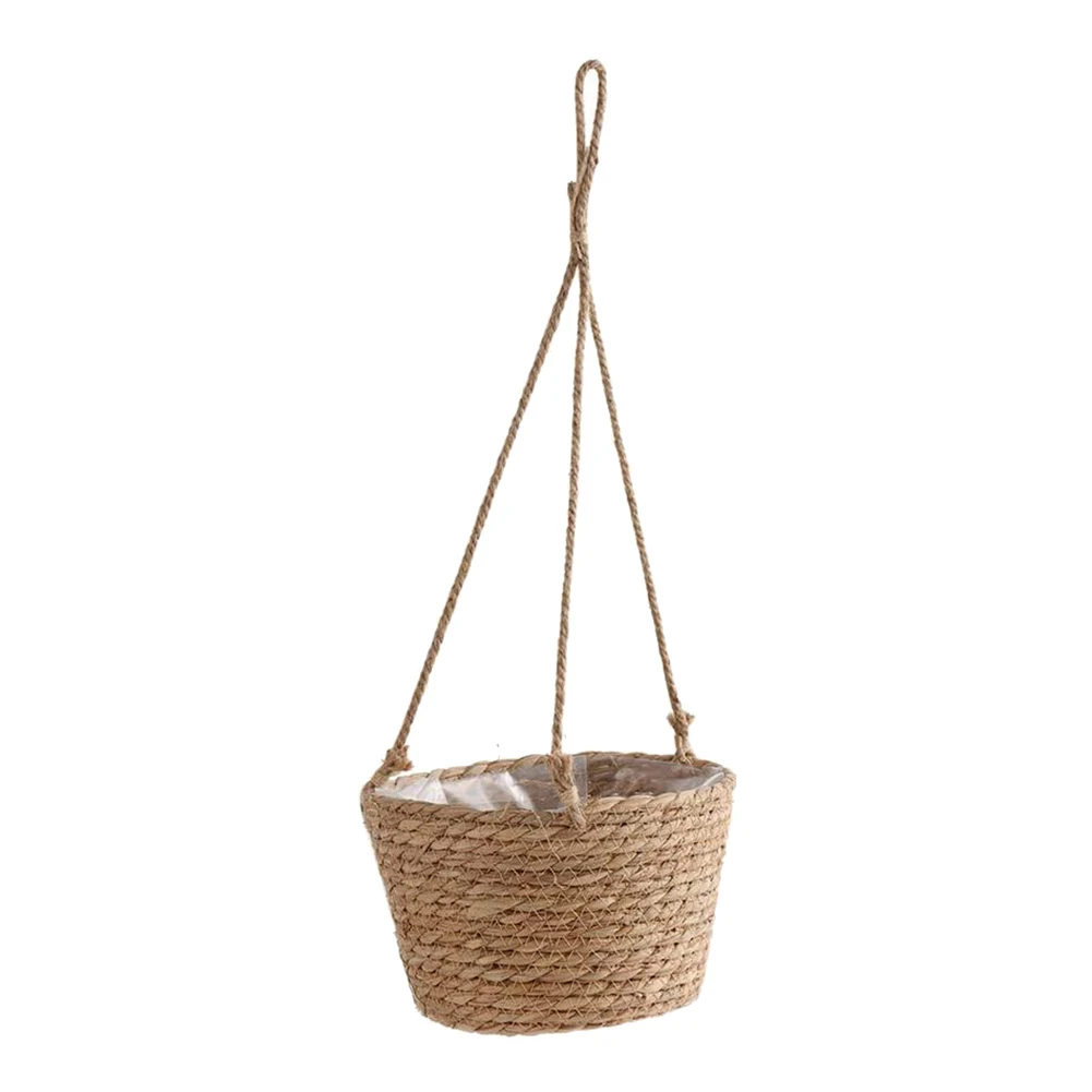 Hanging Planter Straw Rope Woven Wall Hanging Plant Storage Basket  Flower Pot Hanger For Wall Decoration Countyard Garden