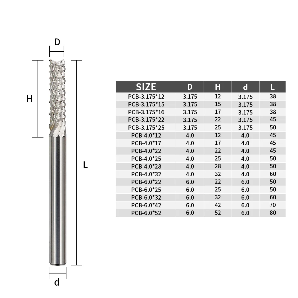 GDLICI PCB Milling Cutter 3.175mm Shank Carbide Thread End Mill Tungsten Corn Teeth Router Bits CNC For Acrylic Wood Aluminum