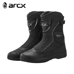 ARCX Men Motorcycle Boots Cowhide Leather Ankle Protection Mid-Calf Racing Riding Shoes Black Stylish Motorcycle Accessories
