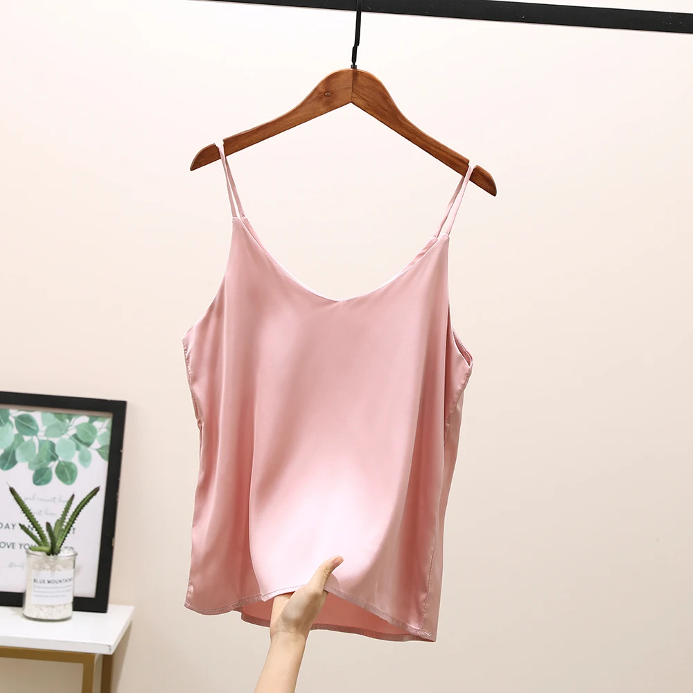 2021 Spaghetti Strap Top Tank Blouse Women Camis Sleeveless Satin Silk Halter Tops Women Sexy Summer Shirts Camisole Blusa