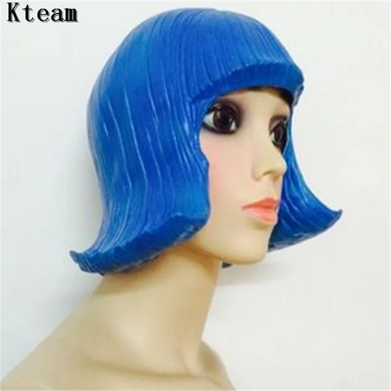 Orange/Yellow/Red/Blue/Black/Latex Wigs Pretty CD Rubber Wig Halloween Cosplay Costumes Carnival Hair Extensions Overhead Masks