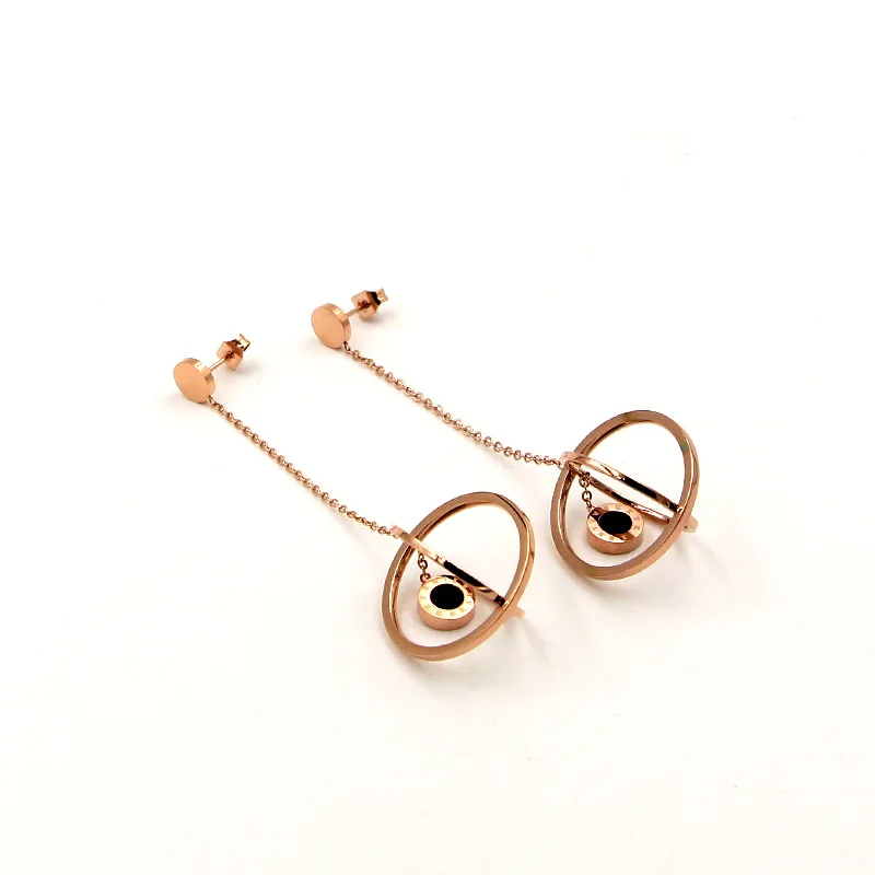 Fashion Hollow Ball Hang Roman Numeral Black And White Double-sided Shells Rose Gold Color Earring For Women Jewelry Wholesale