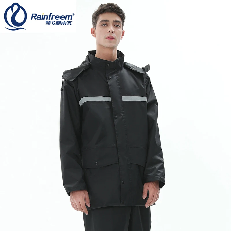 

Rainfreem 240T Pongee Polyester 100% Waterproof Raincoat Good Quality Windproof Black Rain Gear