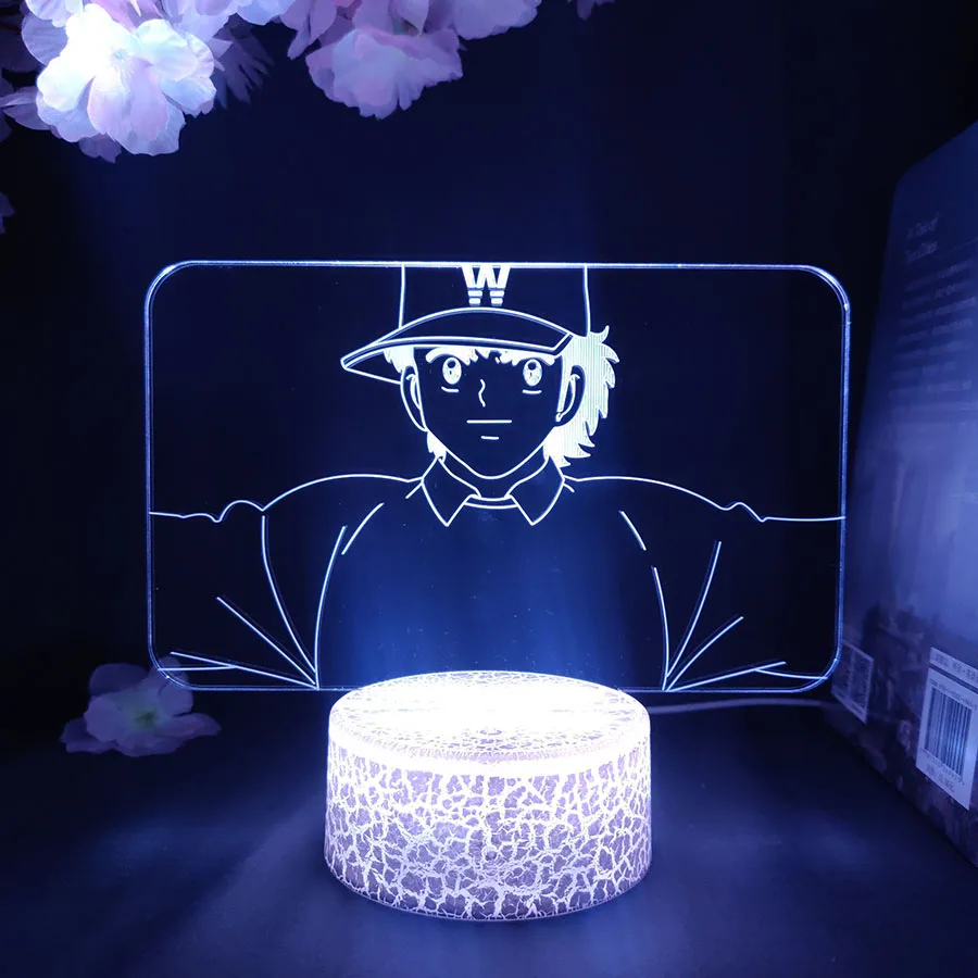 Wakabayashi Genzo LED Anime Lamp 3D Illusion Manga Captain Tsubasa Figurine Model Nightlight Cute Room Decorative Sensor Lights