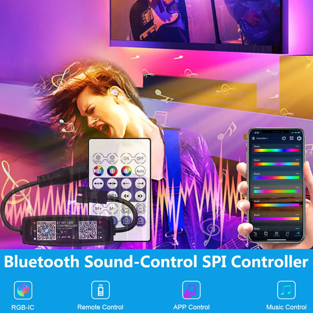 Imagem -06 - Led Pixels Controlador 24 28 Teclas Remoto Bluetooth Música com Microfone para Ws2811 Ws2812 Sk6812 Endereçável Luz de Tira Dc524v Ws2812b