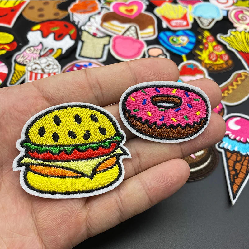 37pcs/lot Cake Ice Cream patches Embroidered Iron On Cartoon Sweet Food Appliques DIY Fashion Clothes Bags Jeans Stickers Badge