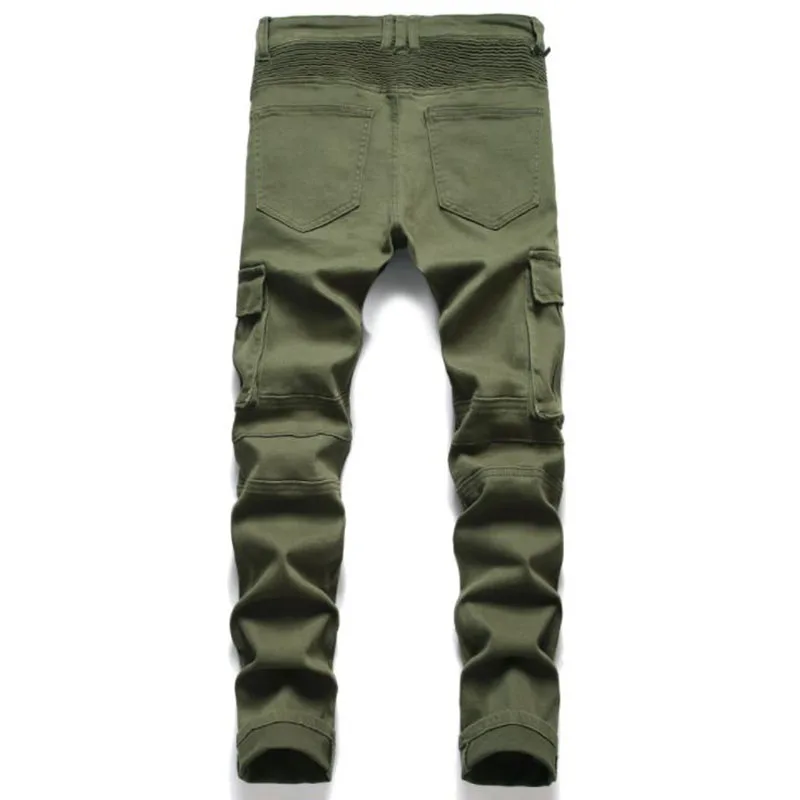 New Fashion Mens Biker Jeans Punk Style Men Cargo Denim Pants  Zipper Pocket Motorcycle Jeans Male Pantalones Hombre