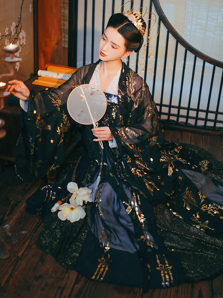 

Chinese Dress Ancient Hanfu Black hanfu Women Dresses Gilded Satin Chinese Style Cosplay Costumes Chinese Clothing