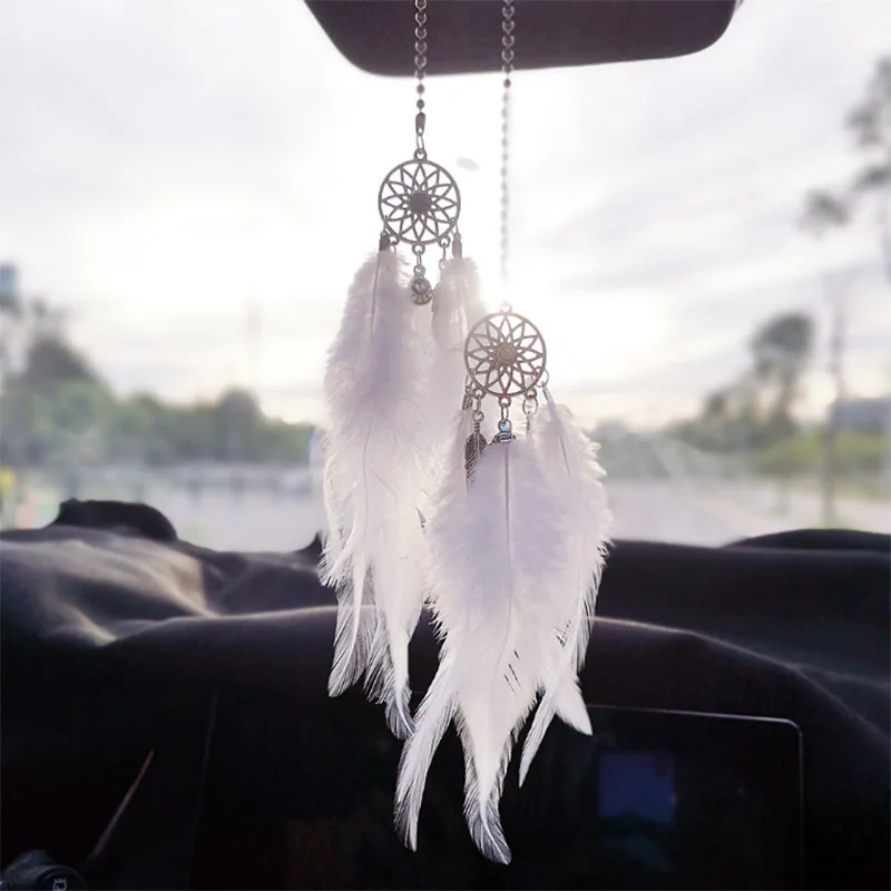 

Creative Car Ornaments Rearview Mirror Cute Dream Catcher Car Hang Double Tassels Feather Dream Catcher Car Pendant Accessories