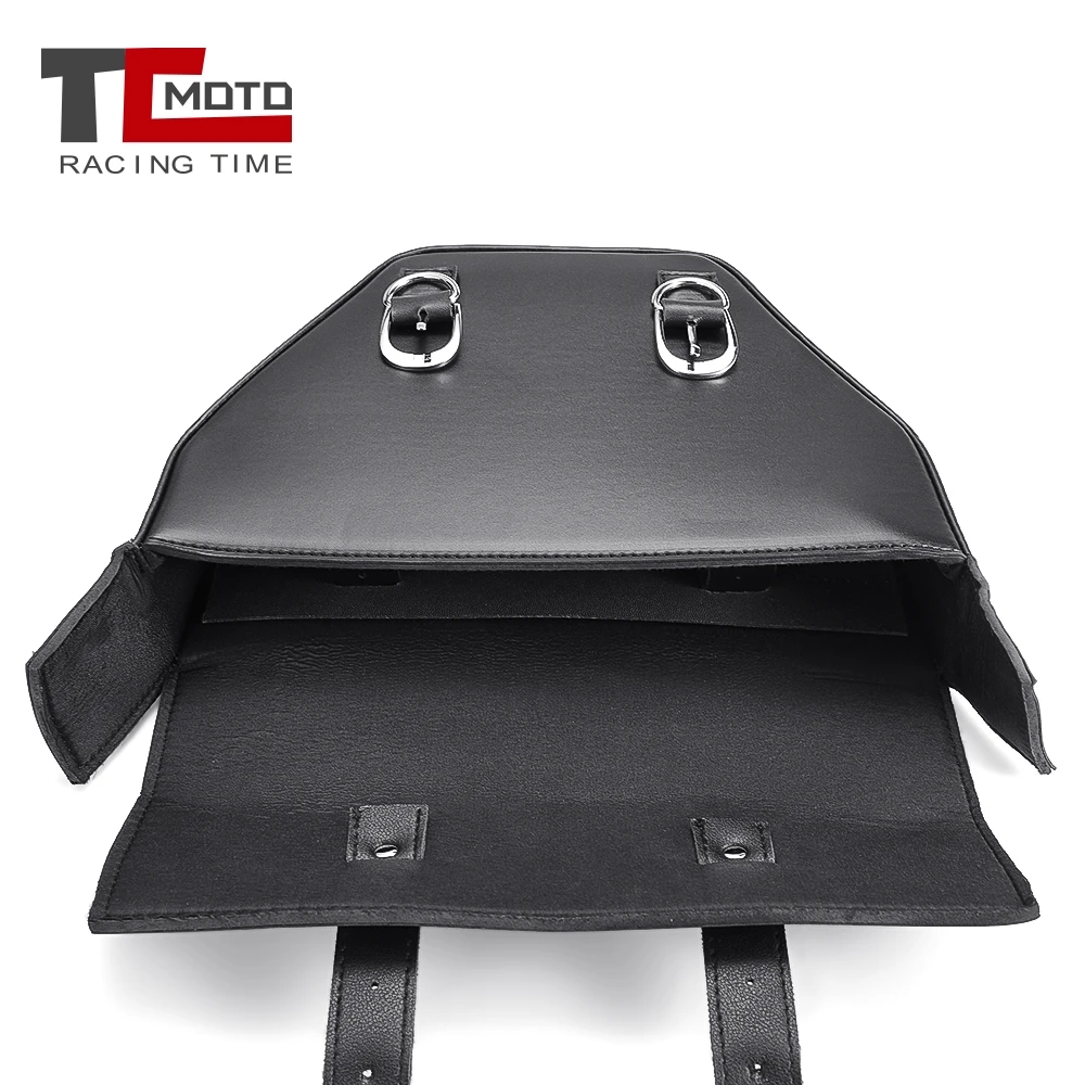 TCMOTO Universal Black Motorcycle Saddlebag Leather Bag Storage Tool Pouch for Harley Sportster XL883 Cafe Racer Honda