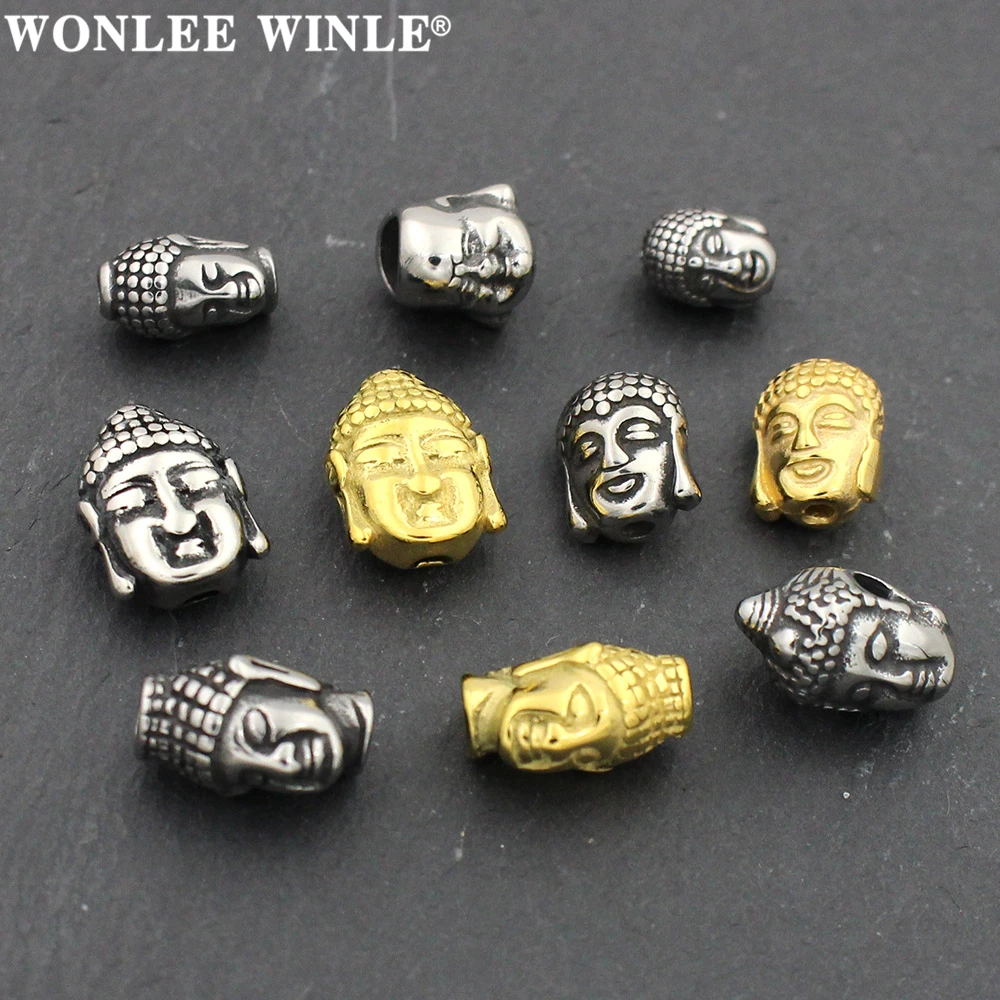 Wonlee Winle Stainless Steel Small Hole Retro Buddha Head Spacer Bead Charm For DIY Men Bracelet Jewelry