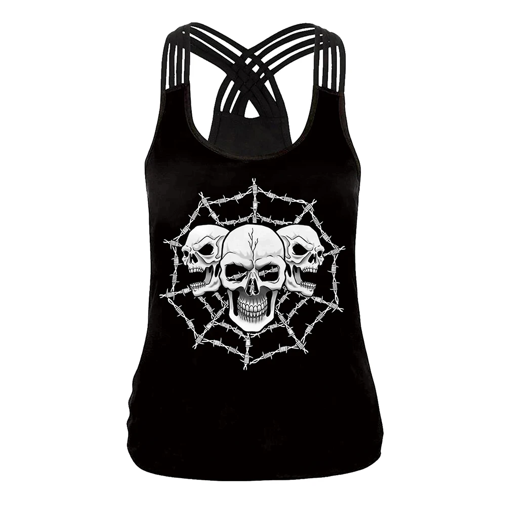 [You're My Secret] 2024 New Classic Skeleton Tank Tops Women Cobweb Gothic Vest Grunge Fashion Summer Street Top Women Clothing