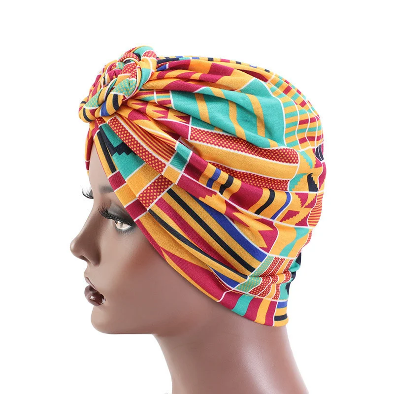 Afrikanische Druck Turban Hut für Frauen Scrunchies Knoten Headwrap Stretch Bandanas Party Headwear Damen Kopftuch Haar Zubehör – Detail 6