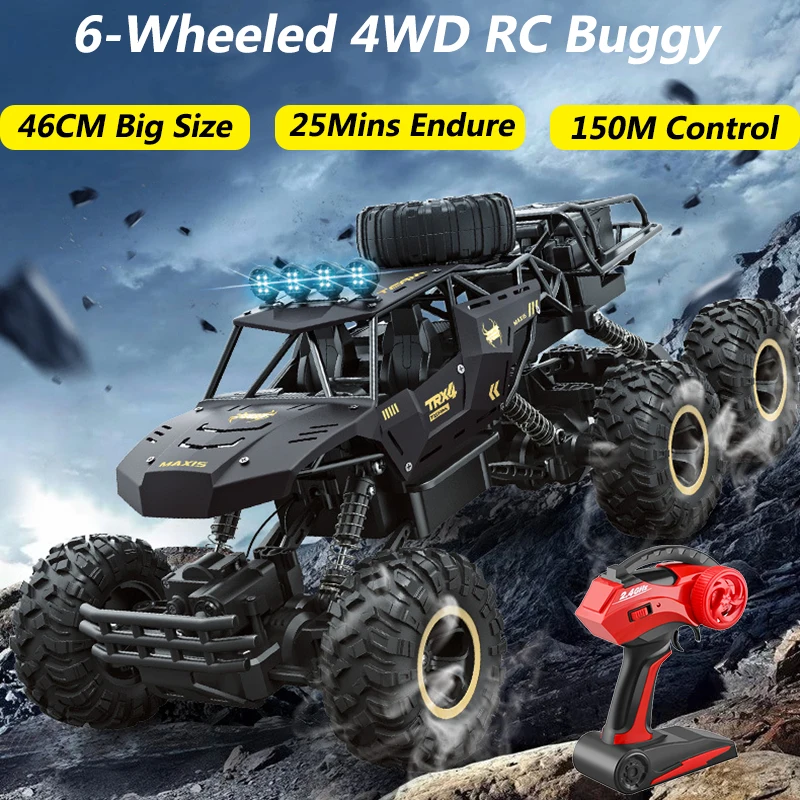 1:8 Large Six Wheel 4WD Off Road Climbing Remote Control RC Car 2.4G Shock Absorber Alloy Shell 150M Electric RC Truck Buggy Toy