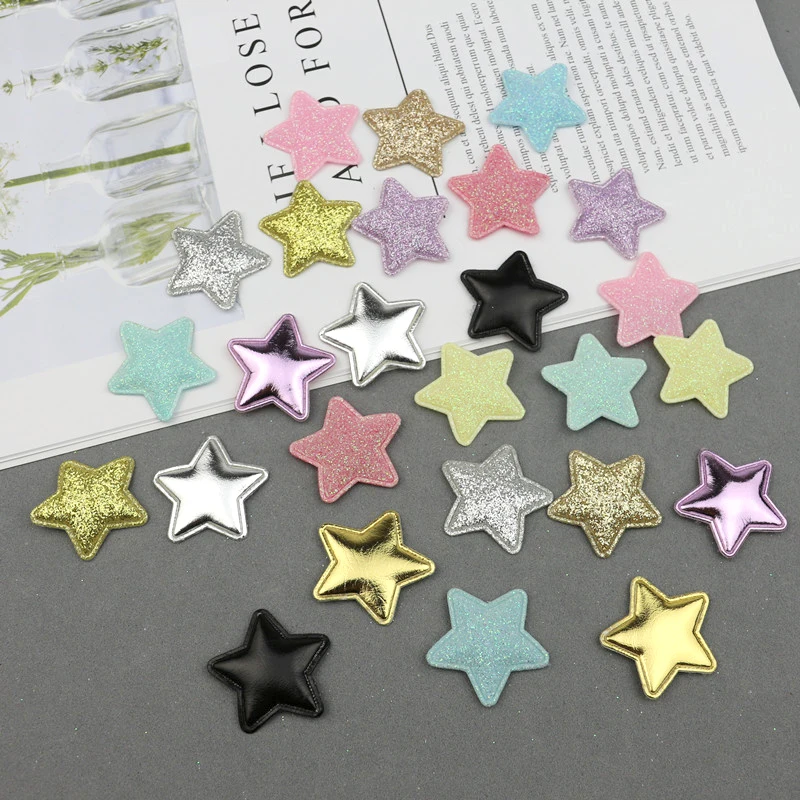 50Pcs 2.8cm Glitter Stars Padded Appliques Kids Hair Accessories Patches Materials Ornaments DIY Craft Pentagram Embossing Decor