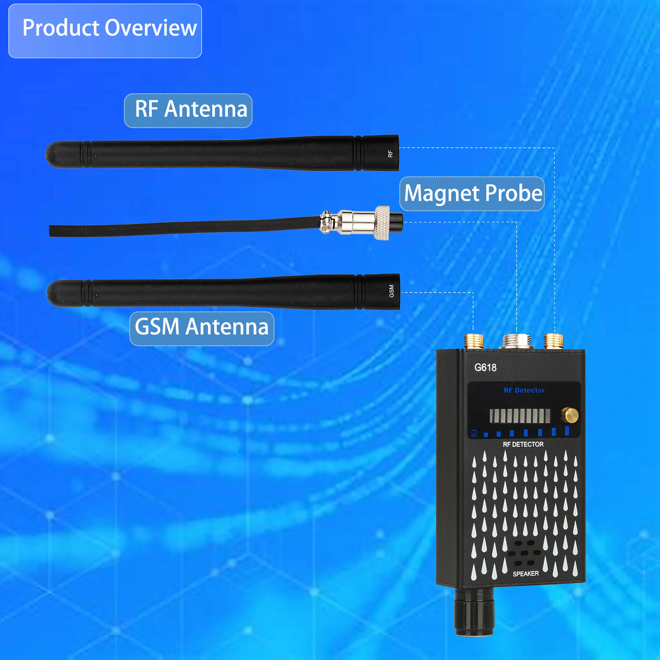 Detector de señal RF inalámbrico antiespía súper sensible, rastreador GSM GPS, buscador de lentes, cámara espía, escáner profesional