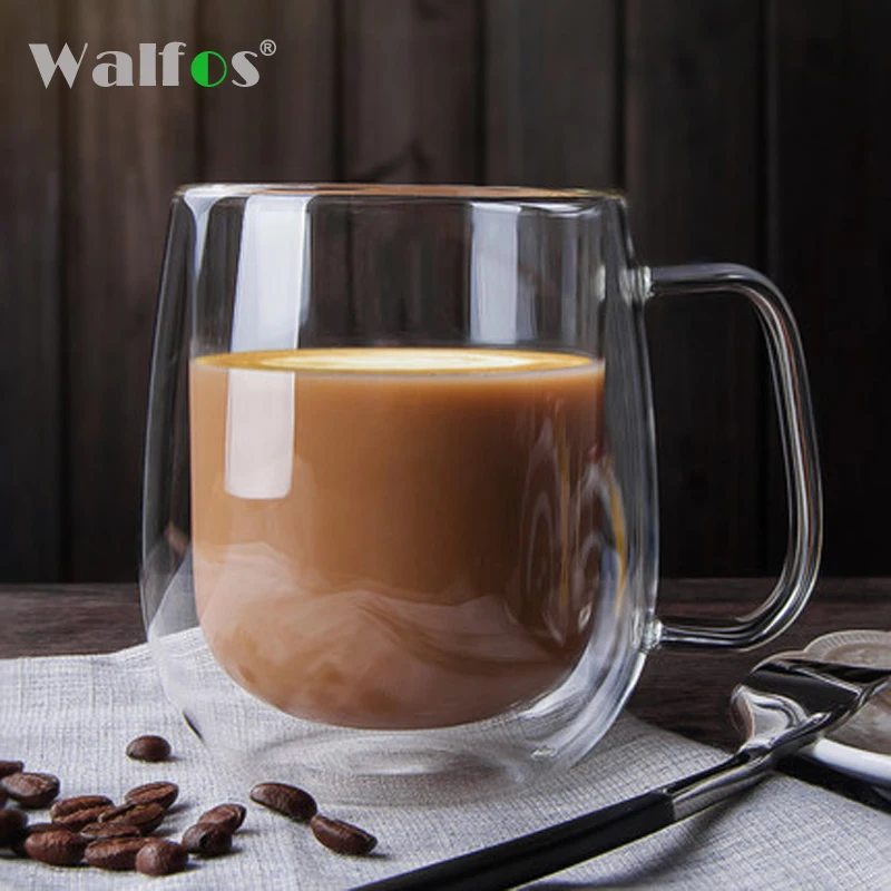 

WALFOS Double Coffee Mugs With the Handle Mugs Drinking Insulation Double Wall Glass Tea Cup Creative Gift Drinkware Milk