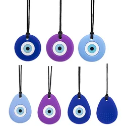 1pc Blue Eye Shape Food Grade Silicone Baby Teethers Safe Soft Silicone Beads Sensory Necklace Toys for Kids Newborn Autism Care