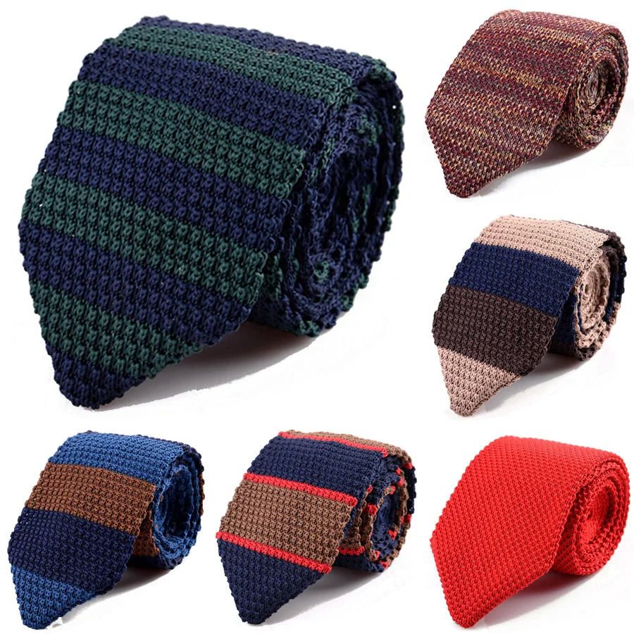 GUSLESON New Fashion Mens 7cm Knitted stripe Neck Ties Men Red Green Sharp Corner Knit Tie Slim Designer Cravate Narrow Tie