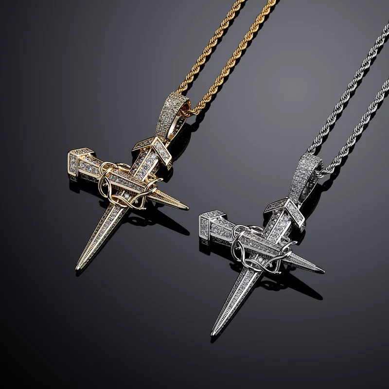 Hip Hop Vintage Winding Nail Cross Pendant Necklace Mens Rapper Jewelry Gifts