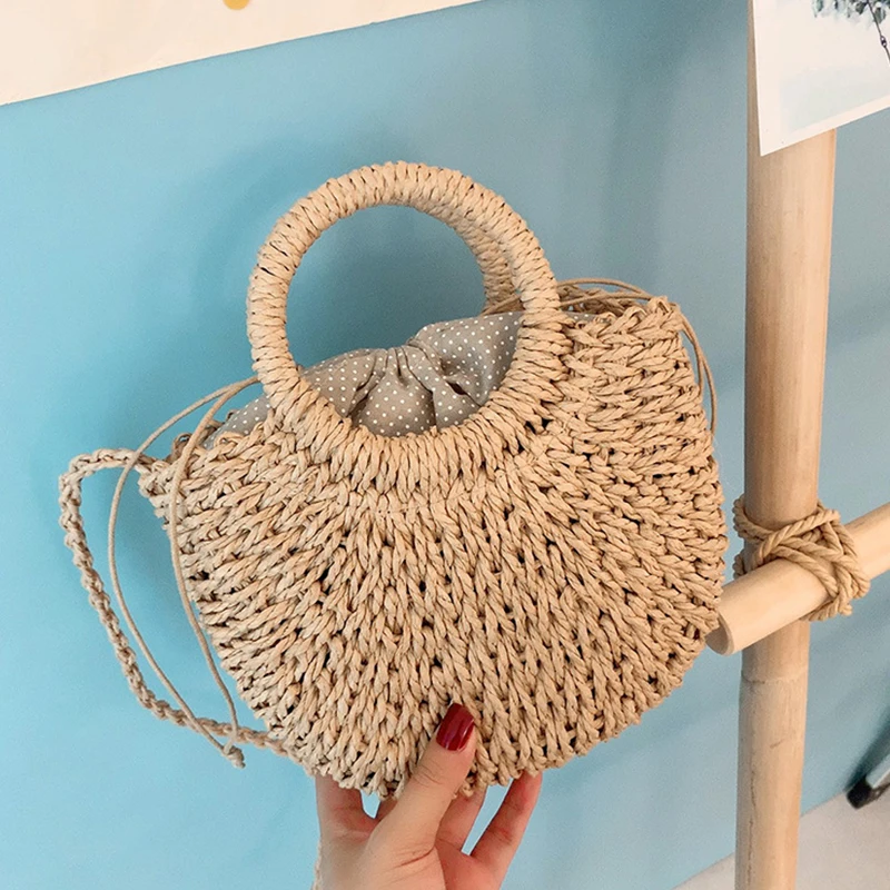 Half-Round Rattan Beach Bag Women Large Capacity Handle Bag Summer Beach Bags Travel Weave Handle Bag Hot Bohemia Shoulder Bag