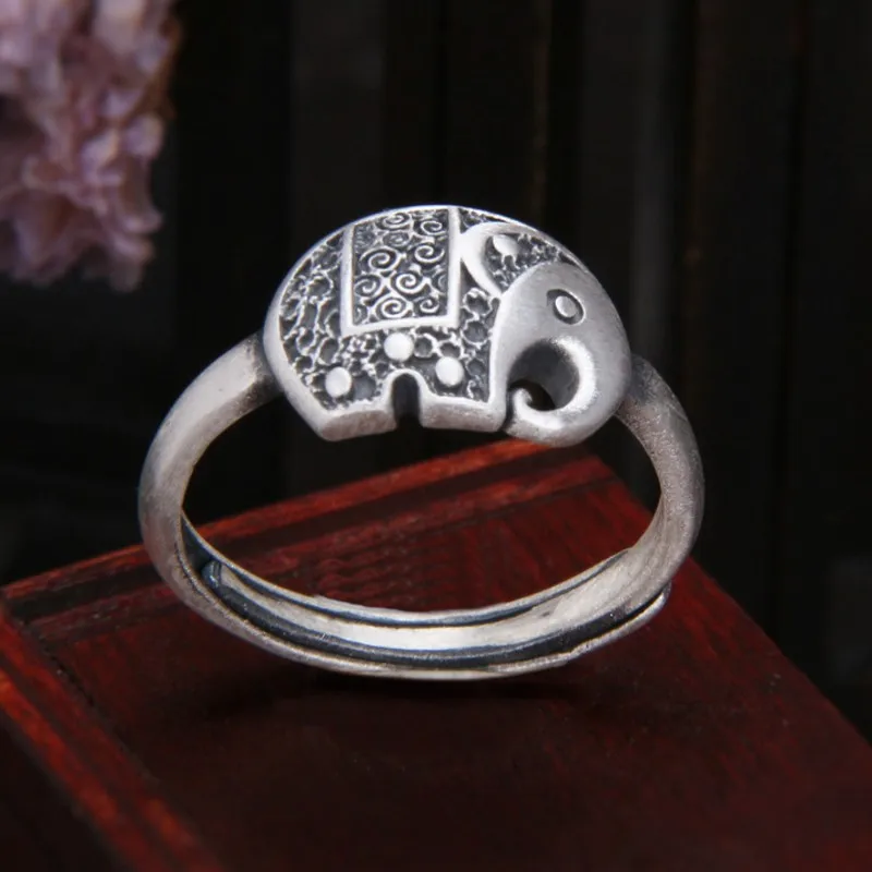 

BOCAI New Fashion S999 Pure Silver Retro Elephant Ring Female Open Cute Animal Romantic Personality Woman Ring