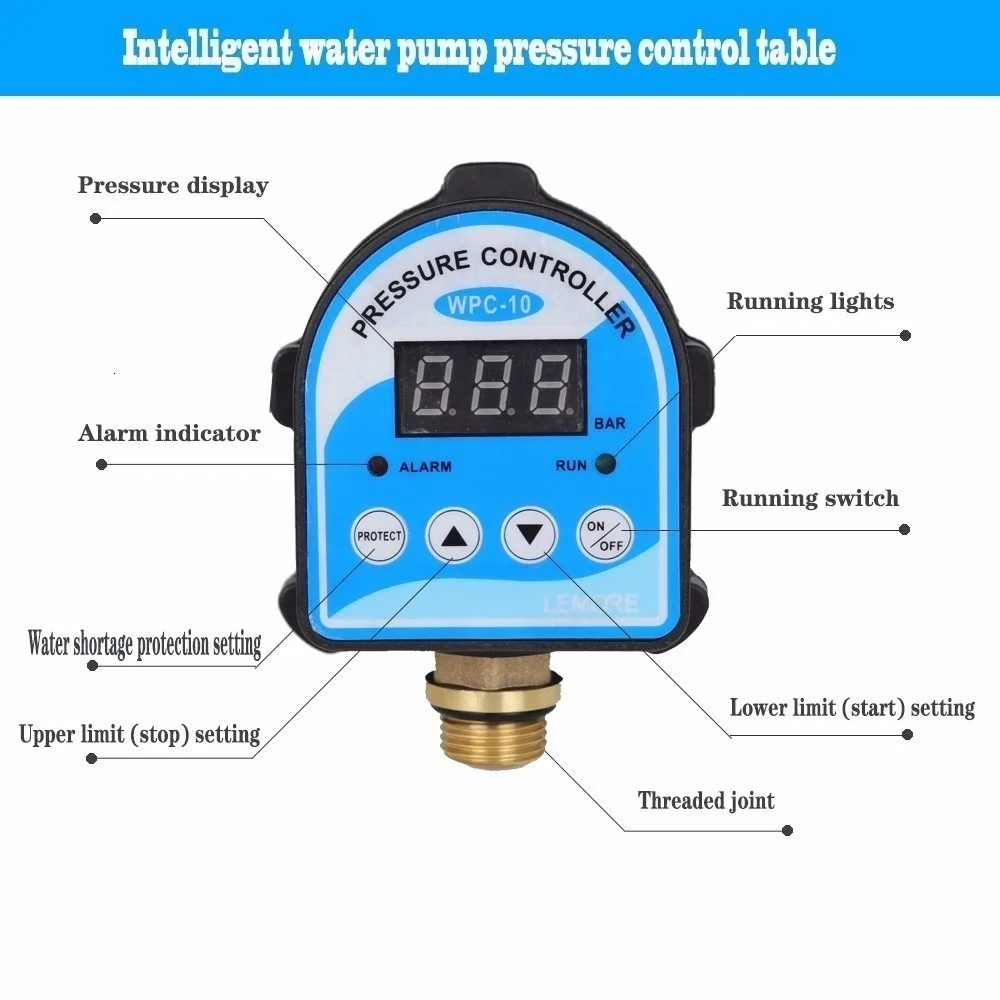 Automatic Eletronic Digital Display Pressure Controller Switch WPC-10 For Oil Water Pump Air Compressor With 4' Adapter WPC 10