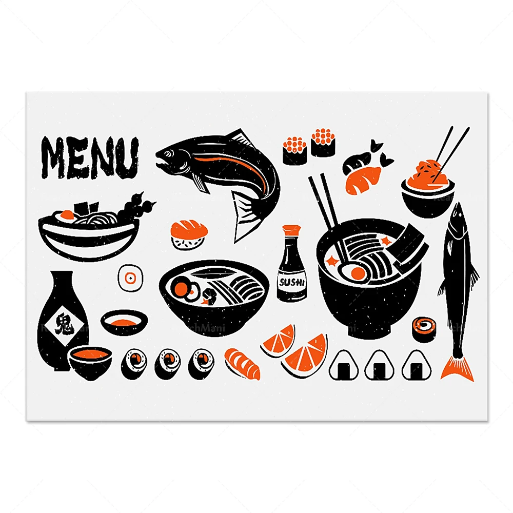 Japanese food prints, Suchi, sake, ramen, kitchen sushi prints, modern kitchen decoration, housewarming gifts, sushi sashimi, ch