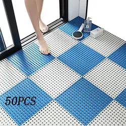 50 Pcs Rubber Floor Mat Bathroom Tile Drain Hole Massage Padded Floor Tile for Swimming Pool Shower Bathroom Deck Yard Garage