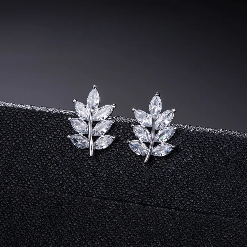 New Hot Fashion 925 Sterling Silver Crystal Leaves Earrings for Women Girls Gift Fashion Statement Jewelry bling